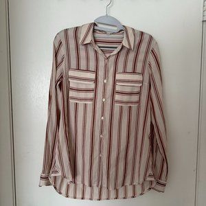 Express Pink and Red Striped Button Up Blouse- NWOT